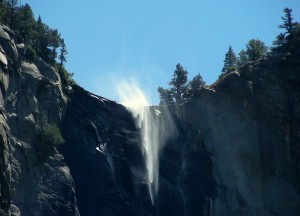 Wind creating an upward flowing waterfall