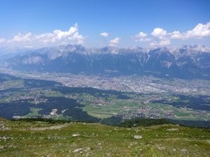 Ariel view of Innsbruck town in summer taken from mountain